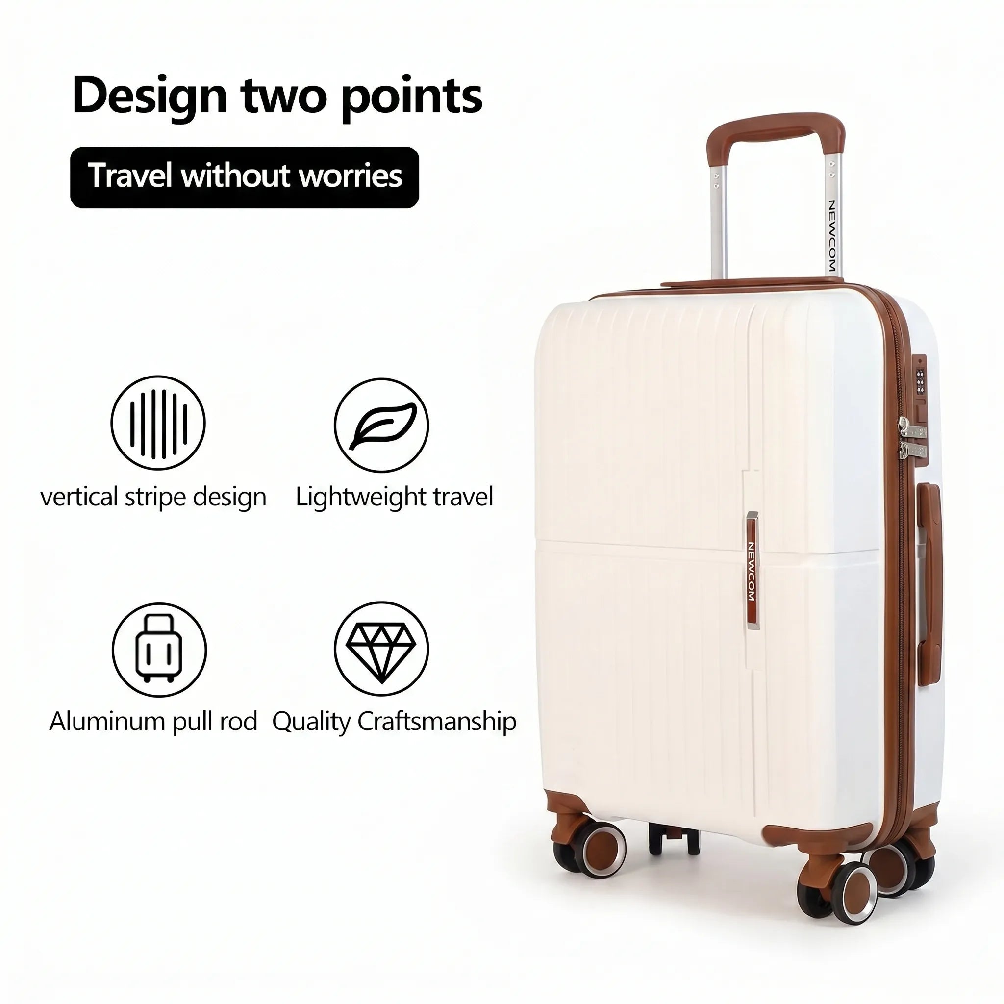 NEWCOM white pp luggage 3 set